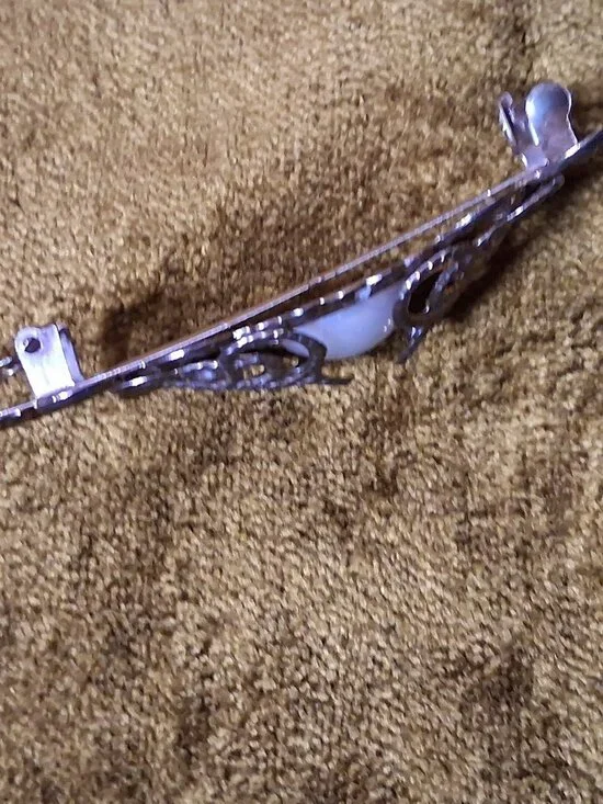 Vintage Barrette Hair Clip Silver Ornate Filligree Faux Pearl Korea 4" - Picture 10 of 13